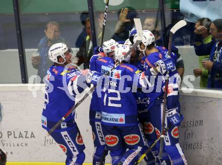 EBEL. Eishockey Bundesliga. EC VSV gegen HCB Suedtirol Alperia. Torjubel Stefan Bacher, Nikolas Petrik, Nico Brunner, Jason Desantis, Brandon Alderson (VSV). Villach, am 28.9.2018.
Foto: Kuess 


---
pressefotos, pressefotografie, kuess, qs, qspictures, sport, bild, bilder, bilddatenbank