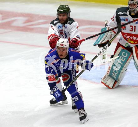 EBEL. Eishockey Bundesliga. EC VSV gegen HCB Suedtirol Alperia. Blaine Down,  (VSV), Matthew MacKenzie (Bozen). Villach, am 28.9.2018.
Foto: Kuess 


---
pressefotos, pressefotografie, kuess, qs, qspictures, sport, bild, bilder, bilddatenbank