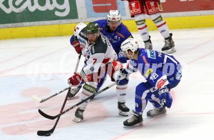 EBEL. Eishockey Bundesliga. EC VSV gegen HCB Suedtirol Alperia. Alexander Lahoda, Felix Maxa,  (VSV), Daniel Catenacci (Bozen). Villach, am 28.9.2018.
Foto: Kuess 


---
pressefotos, pressefotografie, kuess, qs, qspictures, sport, bild, bilder, bilddatenbank