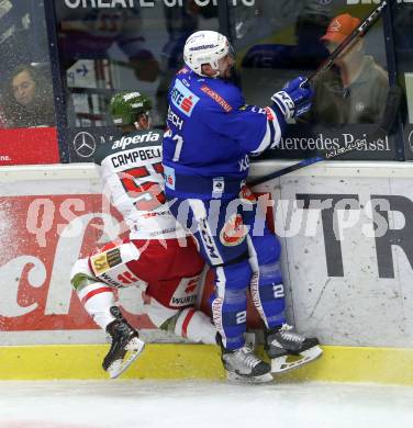 EBEL. Eishockey Bundesliga. EC VSV gegen HCB Suedtirol Alperia. Matthew Pelech, (VSV), Timothy Campbell (Bozen). Villach, am 28.9.2018.
Foto: Kuess 


---
pressefotos, pressefotografie, kuess, qs, qspictures, sport, bild, bilder, bilddatenbank