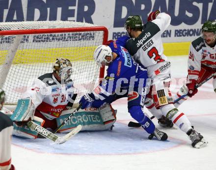 EBEL. Eishockey Bundesliga. EC VSV gegen HCB Suedtirol Alperia. Blaine Down, (VSV), Leland Irving, Paul Geiger  (Bozen). Villach, am 28.9.2018.
Foto: Kuess 


---
pressefotos, pressefotografie, kuess, qs, qspictures, sport, bild, bilder, bilddatenbank