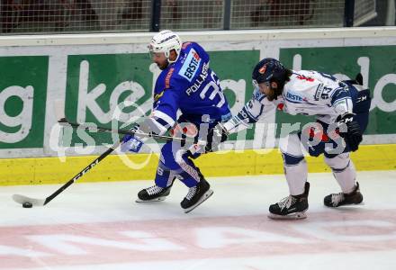 EBEL. Eishockey Bundesliga. EC VSV gegen Fehervar AV 19. Jerry Pollastrone, (VSV), Tamas Laday  (Alba Volan). Villach, am 12.10.2018.
Foto: Kuess 


---
pressefotos, pressefotografie, kuess, qs, qspictures, sport, bild, bilder, bilddatenbank