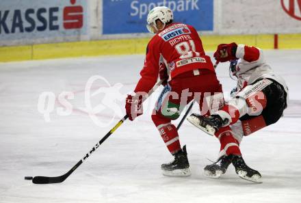 EBEL. Eishockey Bundesliga. KAC gegen HC TWK Innsbruck. Marco Richter,  (KAC), Ondrej Sedivy (Innsbruck). Klagenfurt, am 14.10.2018.
Foto: Kuess

---
pressefotos, pressefotografie, kuess, qs, qspictures, sport, bild, bilder, bilddatenbank