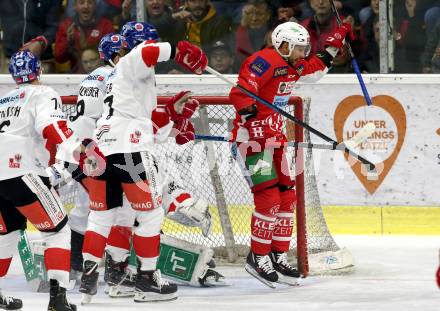 EBEL. Eishockey Bundesliga. KAC gegen HC TWK Innsbruck. Torjubel Thomas Koch (KAC). Klagenfurt, am 14.10.2018.
Foto: Kuess

---
pressefotos, pressefotografie, kuess, qs, qspictures, sport, bild, bilder, bilddatenbank