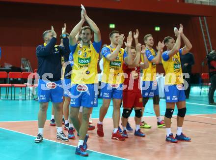 Volleyball Champions League. SK Posojilnica Aich/Dob gegen Lycurgus Groningen (NED). Jubel (Aich/Dob). Klagenfurt, am 17.10.2018.
Foto: Kuess
---
pressefotos, pressefotografie, kuess, qs, qspictures, sport, bild, bilder, bilddatenbank