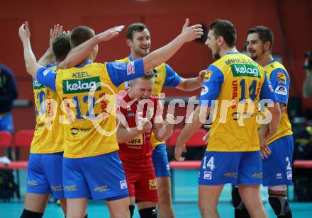 Volleyball Champions League. SK Posojilnica Aich/Dob gegen Lycurgus Groningen (NED). Jubel Manuel Steiner (Aich/Dob). Klagenfurt, am 17.10.2018.
Foto: Kuess
---
pressefotos, pressefotografie, kuess, qs, qspictures, sport, bild, bilder, bilddatenbank