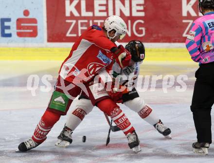 EBEL. Eishockey Bundesliga. KAC gegen Moser Medical Graz99ers. Thomas Hundertpfund, (KAC), Yellow Horn Colton Jaret (Graz). Klagenfurt, am 19.10.2018.
Foto: Kuess

---
pressefotos, pressefotografie, kuess, qs, qspictures, sport, bild, bilder, bilddatenbank