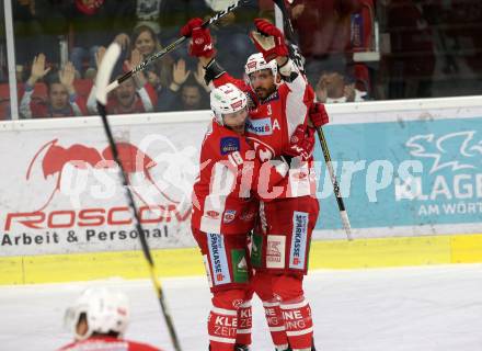 EBEL. Eishockey Bundesliga. KAC gegen Moser Medical Graz99ers. Geier Stefan, Fischer David Joseph, (KAC). Klagenfurt, am 19.10.2018.
Foto: Kuess

---
pressefotos, pressefotografie, kuess, qs, qspictures, sport, bild, bilder, bilddatenbank