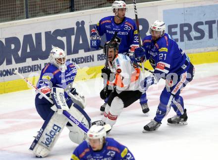 EBEL. Eishockey Bundesliga. EC VSV gegen Moser Medical Graz99ers. Dan Bakala, Bernd Wolf, Matthew Pelech,  (VSV), Oleksuk Travis (Graz). Villach, am 21.10.2018.
Foto: Kuess 


---
pressefotos, pressefotografie, kuess, qs, qspictures, sport, bild, bilder, bilddatenbank