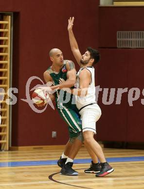 Basketball 2. Bundesliga. Grunddurchgang. 2. Runde. Woerthersee Piraten gegen Dornbirn Lions. Daniel Gspandl, (Piraten), Aron Thorell Walker  (Lions). Klagenfurt, am 20.10.2018.
Foto: Kuess
---
pressefotos, pressefotografie, kuess, qs, qspictures, sport, bild, bilder, bilddatenbank