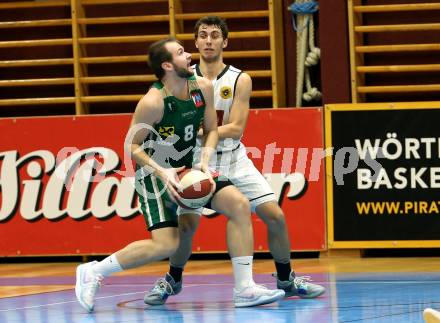 Basketball 2. Bundesliga. Grunddurchgang. 2. Runde. Woerthersee Piraten gegen Dornbirn Lions. Andreas Nuck,  (Piraten), Ivica Dodig (Lions). Klagenfurt, am 20.10.2018.
Foto: Kuess
---
pressefotos, pressefotografie, kuess, qs, qspictures, sport, bild, bilder, bilddatenbank