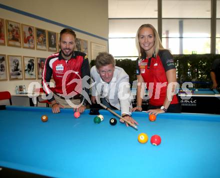 Dynamic Billard Klagenfurt Open 2018. Pressekonferenz.  Albin Ouschan, Arno Arthofer, Jasmin Ouschan. Klagenfurt, am 9.10.2018.
Foto: Kuess
---
pressefotos, pressefotografie, kuess, qs, qspictures, sport, bild, bilder, bilddatenbank