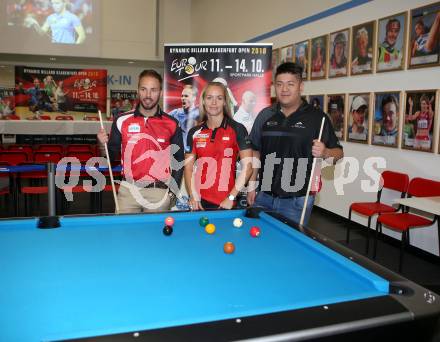 Dynamic Billard Klagenfurt Open 2018. Pressekonferenz. Albin Ouschan, Jasmin Ouschan, Mario He. Klagenfurt, am 9.10.2018.
Foto: Kuess
---
pressefotos, pressefotografie, kuess, qs, qspictures, sport, bild, bilder, bilddatenbank