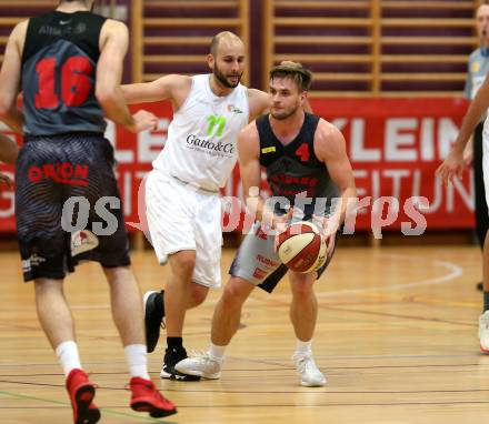 Basketball 2. Bundesliga. Grunddurchgang. 2. Runde. Raiders Villach gegen Basket Flames. Ziga Erculj (Raiders), Tobias Stadelmann (Basket Flames). Klagenfurt, am 21.10.2018.
Foto: Kuess
---
pressefotos, pressefotografie, kuess, qs, qspictures, sport, bild, bilder, bilddatenbank