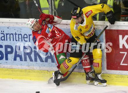 EBEL. Eishockey Bundesliga. KAC gegen spusu Vienna Capitals. Patrick Harand, (KAC), James Arniel  (Vienna Capitals). Klagenfurt, am 26.10.2018.
Foto: Kuess

---
pressefotos, pressefotografie, kuess, qs, qspictures, sport, bild, bilder, bilddatenbank