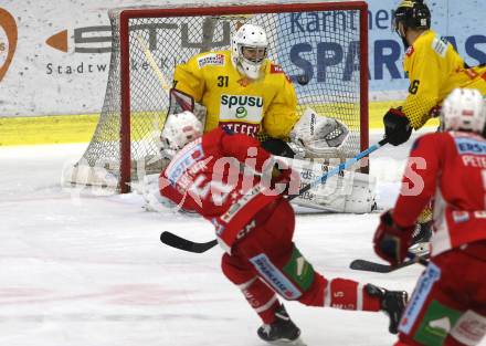 EBEL. Eishockey Bundesliga. KAC gegen spusu Vienna Capitals. Charles Robin Gartner, (KAC),  Jean Philippe Lamoureux (Vienna Capitals). Klagenfurt, am 26.10.2018.
Foto: Kuess

---
pressefotos, pressefotografie, kuess, qs, qspictures, sport, bild, bilder, bilddatenbank