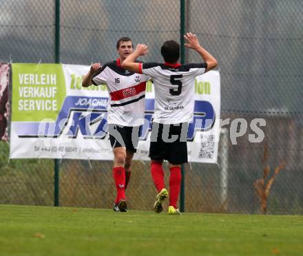 Fussball. Unterliga West. Nussdorf gegen Fuernitz. Torjubel Thomas Infeld, Dominik Tagger, (Nussdorf),  (Fuernitz). Nussdorf, 27.10.2018.
Foto: Kuess
---
pressefotos, pressefotografie, kuess, qs, qspictures, sport, bild, bilder, bilddatenbank