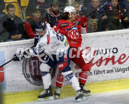 EBEL. Eishockey Bundesliga. KAC gegen Fehervar AV 19. Marcel Witting,  (KAC), Timotej Sille (Alba Volan). Klagenfurt, am 28.10.2018.
Foto: Kuess

---
pressefotos, pressefotografie, kuess, qs, qspictures, sport, bild, bilder, bilddatenbank