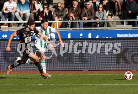 Fussball tipico Bundesliga. RZ Pellets WAC gegen SK Rapid Wien. Michael Novak,  (WAC), Andrei Virgil Ivan (Rapid). Wolfsberg, am 11.11.2018.
Foto: Kuess

---
pressefotos, pressefotografie, kuess, qs, qspictures, sport, bild, bilder, bilddatenbank