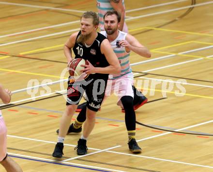 Basketball 2. Bundesliga. Grunddurchgang 6. Runde. Raiders Villach gegen BK Mattersburg Rocks. Sebastian Huber  (Villach),  Claudio Vancura (Mattersburg). Klagenfurt, am 10.11.2018.
Foto: Kuess
---
pressefotos, pressefotografie, kuess, qs, qspictures, sport, bild, bilder, bilddatenbank