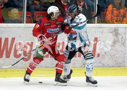 EBEL. Eishockey Bundesliga. KAC gegen EHC Liwest Black Wings Linz. Marcel Witting,  (KAC), Jonathan D Aversa (Linz). Klagenfurt, am 13.11.2018.
Foto: Kuess

---
pressefotos, pressefotografie, kuess, qs, qspictures, sport, bild, bilder, bilddatenbank