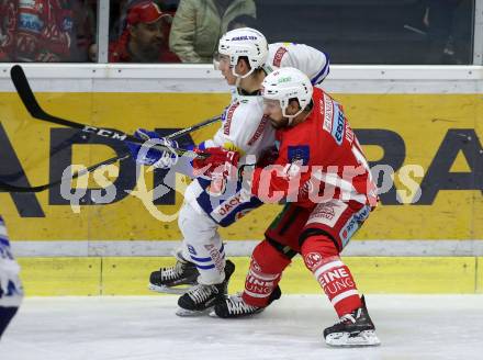 EBEL. Eishockey Bundesliga. KAC gegen VSV. Thomas Koch, (KAC),  Felix Maxa  (VSV). Klagenfurt, am 13.11.2018.
Foto: Kuess

---
pressefotos, pressefotografie, kuess, qs, qspictures, sport, bild, bilder, bilddatenbank