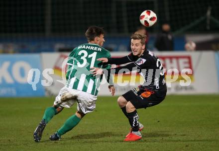 Fussball tipico Bundesliga. RZ Pellets WAC gegen SV Mattersburg. Marc Andre Schmerboeck,  (WAC), Thorsten Mahrer (SV Mattersburg). Wolfsberg, am 24.11.2018.
Foto: Kuess

---
pressefotos, pressefotografie, kuess, qs, qspictures, sport, bild, bilder, bilddatenbank