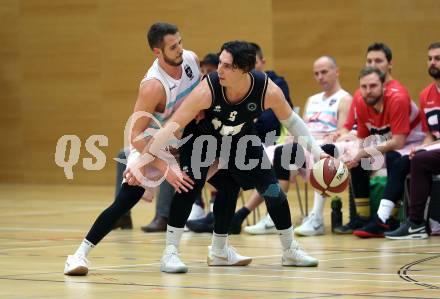 Basketball 2. Bundesliga. Grunddurchgang 11. Runde. Raiders Villach gegen Woerthersee Piraten.  Martin Bajc,  (Villach), Andreas Kuttnig  (Piraten). Klagenfurt, am 16.12.2018.
Foto: Kuess
---
pressefotos, pressefotografie, kuess, qs, qspictures, sport, bild, bilder, bilddatenbank