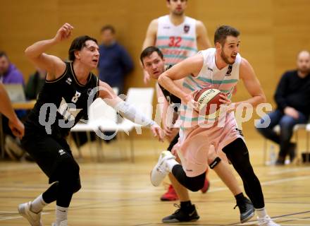 Basketball 2. Bundesliga. Grunddurchgang 11. Runde. Raiders Villach gegen Woerthersee Piraten. Martin Bajc,  (Villach), Andreas Kuttnig   (Piraten). Klagenfurt, am 16.12.2018.
Foto: Kuess
---
pressefotos, pressefotografie, kuess, qs, qspictures, sport, bild, bilder, bilddatenbank