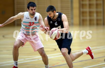 Basketball 2. Bundesliga. Grunddurchgang 11. Runde. Raiders Villach gegen Woerthersee Piraten.  Antonio Boban, (Villach), Matic Sirnik   (Piraten). Klagenfurt, am 16.12.2018.
Foto: Kuess
---
pressefotos, pressefotografie, kuess, qs, qspictures, sport, bild, bilder, bilddatenbank