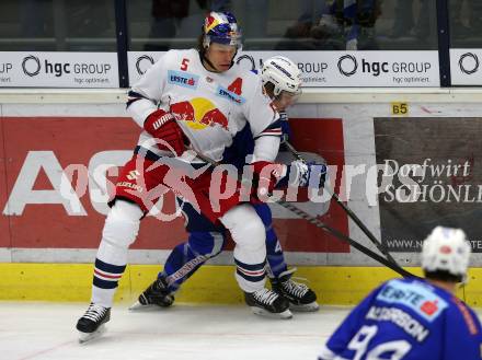 EBEL. Eishockey Bundesliga. EC VSV gegen EC Red Bull Salzburg.  Benjamin Lanzinger,  (VSV), Thomas Raffl (Salzburg). Villach, am 21.12.2018.
Foto: Kuess 


---
pressefotos, pressefotografie, kuess, qs, qspictures, sport, bild, bilder, bilddatenbank