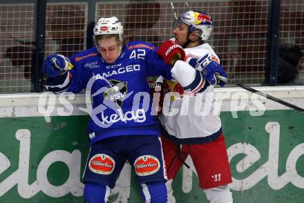 EBEL. Eishockey Bundesliga. EC VSV gegen EC Red Bull Salzburg.  Benjamin Lanzinger,  (VSV), Bobby Eaymond (Salzburg). Villach, am 21.12.2018.
Foto: Kuess 


---
pressefotos, pressefotografie, kuess, qs, qspictures, sport, bild, bilder, bilddatenbank