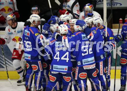 EBEL. Eishockey Bundesliga. EC VSV gegen EC Red Bull Salzburg. Jubel   (VSV). Villach, am 21.12.2018.
Foto: Kuess 


---
pressefotos, pressefotografie, kuess, qs, qspictures, sport, bild, bilder, bilddatenbank