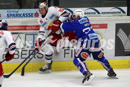 EBEL. Eishockey Bundesliga. EC VSV gegen EC Red Bull Salzburg.  Bernd Wolf, (VSV), Mario Huber  (Salzburg). Villach, am 21.12.2018.
Foto: Kuess 


---
pressefotos, pressefotografie, kuess, qs, qspictures, sport, bild, bilder, bilddatenbank