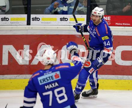 EBEL. Eishockey Bundesliga. EC VSV gegen EC Red Bull Salzburg. Torjubel Brandon Alderson, Felix Maxa  (VSV). Villach, am 21.12.2018.
Foto: Kuess 


---
pressefotos, pressefotografie, kuess, qs, qspictures, sport, bild, bilder, bilddatenbank