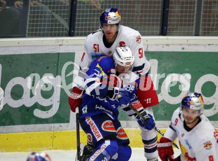 EBEL. Eishockey Bundesliga. EC VSV gegen EC Red Bull Salzburg.  Jerry Pollastrone,  (VSV), Matthias Trattnig (Salzburg). Villach, am 21.12.2018.
Foto: Kuess 


---
pressefotos, pressefotografie, kuess, qs, qspictures, sport, bild, bilder, bilddatenbank