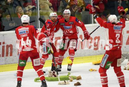 EBEL. Eishockey Bundesliga. KAC gegen	spusu Vienna Capitals. Torjubel Gartner Charles Robin, Petersen Nicholas Eric, Comrie Adam, Fischer David Joseph, (KAC). Klagenfurt, am 23.12.2018.
Foto: Kuess

---
pressefotos, pressefotografie, kuess, qs, qspictures, sport, bild, bilder, bilddatenbank