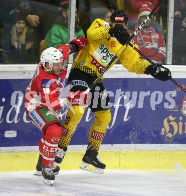 EBEL. Eishockey Bundesliga. KAC gegen	spusu Vienna Capitals. Stefan Geier, (KAC), Birnbaum Lucas Mathias (Vienna Capitals). Klagenfurt, am 23.12.2018.
Foto: Kuess

---
pressefotos, pressefotografie, kuess, qs, qspictures, sport, bild, bilder, bilddatenbank