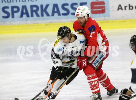 EBEL. Eishockey Bundesliga. KAC gegen	Dornbirn Bulldogs. Thomas Hundertpfund,  (KAC), Kai Faessler (Dornbirn). Klagenfurt, am 13.1.2019.
Foto: Kuess

---
pressefotos, pressefotografie, kuess, qs, qspictures, sport, bild, bilder, bilddatenbank