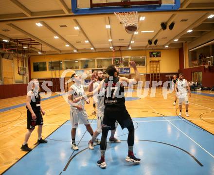 Basketball 2. Bundesliga. Grunddurchgang 14. Runde. KOS Celovec gegen   	BK Mattersburg Rocks. Toman Feinig, Jaka Stemberger (KOS), Claudio Vancura, Tobias Winkler (BK Mattersburg Rocks). Klagenfurt, am 13.1.2019.
Foto: Kuess
---
pressefotos, pressefotografie, kuess, qs, qspictures, sport, bild, bilder, bilddatenbank