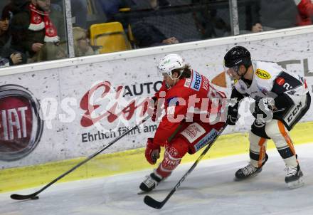 EBEL. Eishockey Bundesliga. KAC gegen	Dornbirn Bulldogs. Nikolaus Kraus,  (KAC), Olivier Magnan (Dornbirn). Klagenfurt, am 13.1.2019.
Foto: Kuess

---
pressefotos, pressefotografie, kuess, qs, qspictures, sport, bild, bilder, bilddatenbank