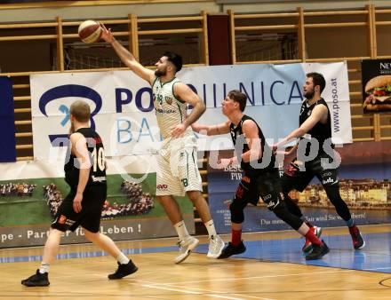 Basketball 2. Bundesliga. Grunddurchgang 14. Runde. KOS Celovec gegen   	BK Mattersburg Rocks. Marin Sliskovic (KOS), Claudio Vancura, Philipp Germ, Tobias Winkler (BK Mattersburg Rocks). Klagenfurt, am 13.1.2019.
Foto: Kuess
---
pressefotos, pressefotografie, kuess, qs, qspictures, sport, bild, bilder, bilddatenbank