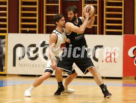 Basketball 2. Bundesliga. Grunddurchgang 15. Runde. Woerthersee Piraten gegen Basket Flames.  Sebastian Schaal,  (Woerthersee Piraten), Denis Soldo (Basket Flames). Klagenfurt, am 5.1.2019.
Foto: Kuess
---
pressefotos, pressefotografie, kuess, qs, qspictures, sport, bild, bilder, bilddatenbank