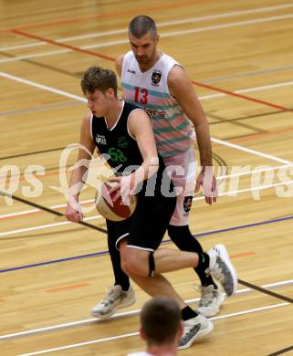 Basketball 2. Bundesliga. Grunddurchgang 15. Runde. Raiders Villach gegen Deutsch Wagram Alligators.  Ales Primc,  (Villach),  Mark Laurencik (Deutsch Wagram Alligators). Klagenfurt, am 20.1.2019.
Foto: Kuess
---
pressefotos, pressefotografie, kuess, qs, qspictures, sport, bild, bilder, bilddatenbank