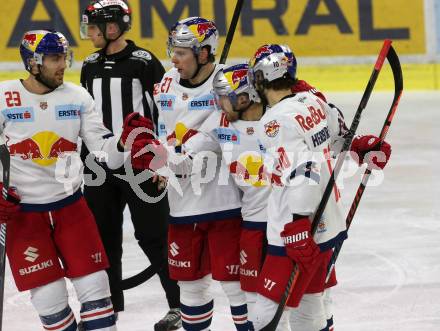 EBEL. Eishockey Bundesliga. KAC gegen	EC Red Bull Salzburg. Torjubel William Oneill, Ryan Duncan, Raphael Herburger, Brant Harris (Salzburg). Klagenfurt, am 12.2.2019.
Foto: Kuess

---
pressefotos, pressefotografie, kuess, qs, qspictures, sport, bild, bilder, bilddatenbank