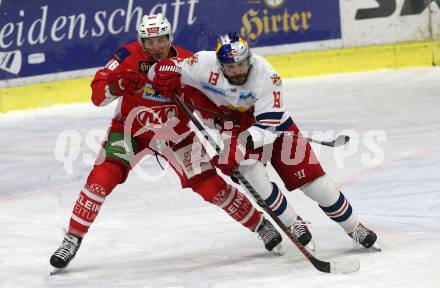 EBEL. Eishockey Bundesliga. KAC gegen	EC Red Bull Salzburg. Patrick Harand, (KAC), Michael Schiechl  (Salzburg). Klagenfurt, am 12.2.2019.
Foto: Kuess

---
pressefotos, pressefotografie, kuess, qs, qspictures, sport, bild, bilder, bilddatenbank