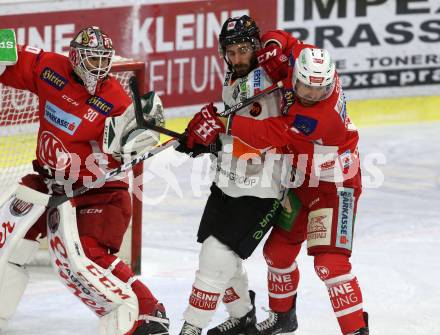 EBEL. Eishockey Bundesliga. KAC gegen	Moser Medical Graz99ers. Lars Haugen, Charles Robin Gartner,  (KAC), Travis Oleksuk (Graz). Klagenfurt, am 22.2.2019.
Foto: Kuess

---
pressefotos, pressefotografie, kuess, qs, qspictures, sport, bild, bilder, bilddatenbank