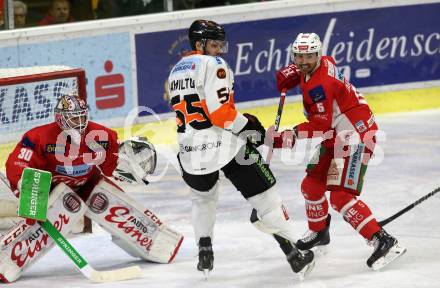 EBEL. Eishockey Bundesliga. KAC gegen	Moser Medical Graz99ers. Lars haugen, Charles Robin Gartner,  (KAC), Curtis Hamilton (Graz). Klagenfurt, am 22.2.2019.
Foto: Kuess

---
pressefotos, pressefotografie, kuess, qs, qspictures, sport, bild, bilder, bilddatenbank