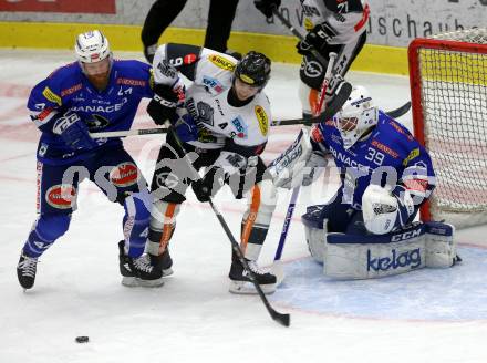 EBEL. Eishockey Bundesliga. EC VSV gegen DEC Dornbirn Bulldogs.  Jamie Fraser, Dan Bakala,  (VSV), Brodie Dupont (Dornbirn). Villach, am 24.2.2019.
Foto: Kuess 


---
pressefotos, pressefotografie, kuess, qs, qspictures, sport, bild, bilder, bilddatenbank