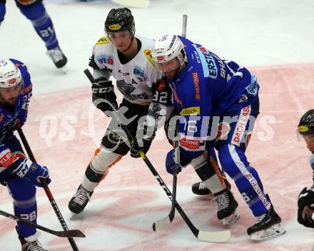 EBEL. Eishockey Bundesliga. EC VSV gegen DEC Dornbirn Bulldogs.  MacGregor Sharp, (VSV), Stefan Haeussle  (Dornbirn). Villach, am 24.2.2019.
Foto: Kuess 


---
pressefotos, pressefotografie, kuess, qs, qspictures, sport, bild, bilder, bilddatenbank